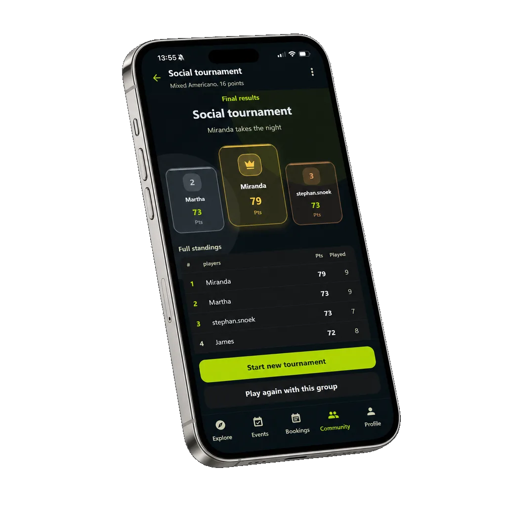 Smash app showing the final results of a social Americano